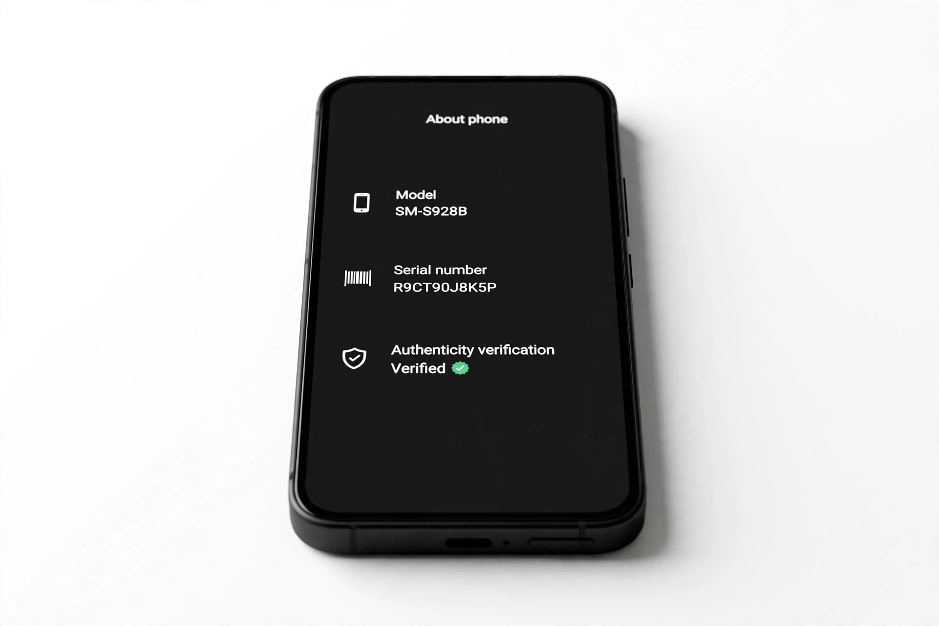 About-phone screen showing model and serial number