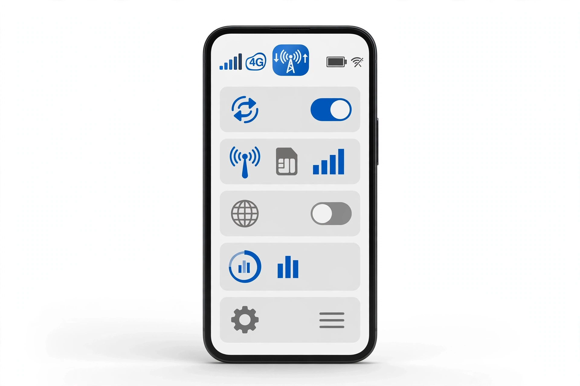 Smartphone showing mobile data signal settings