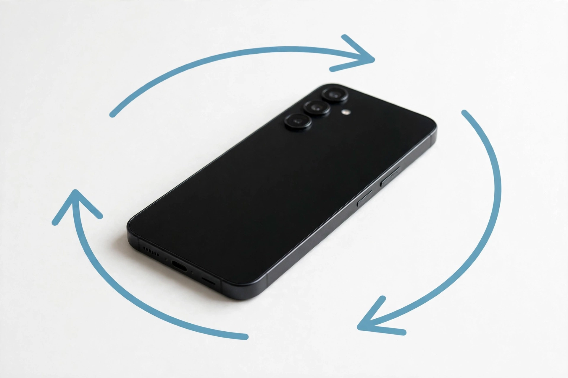 Smartphone tilted sideways with rotation arrows concept