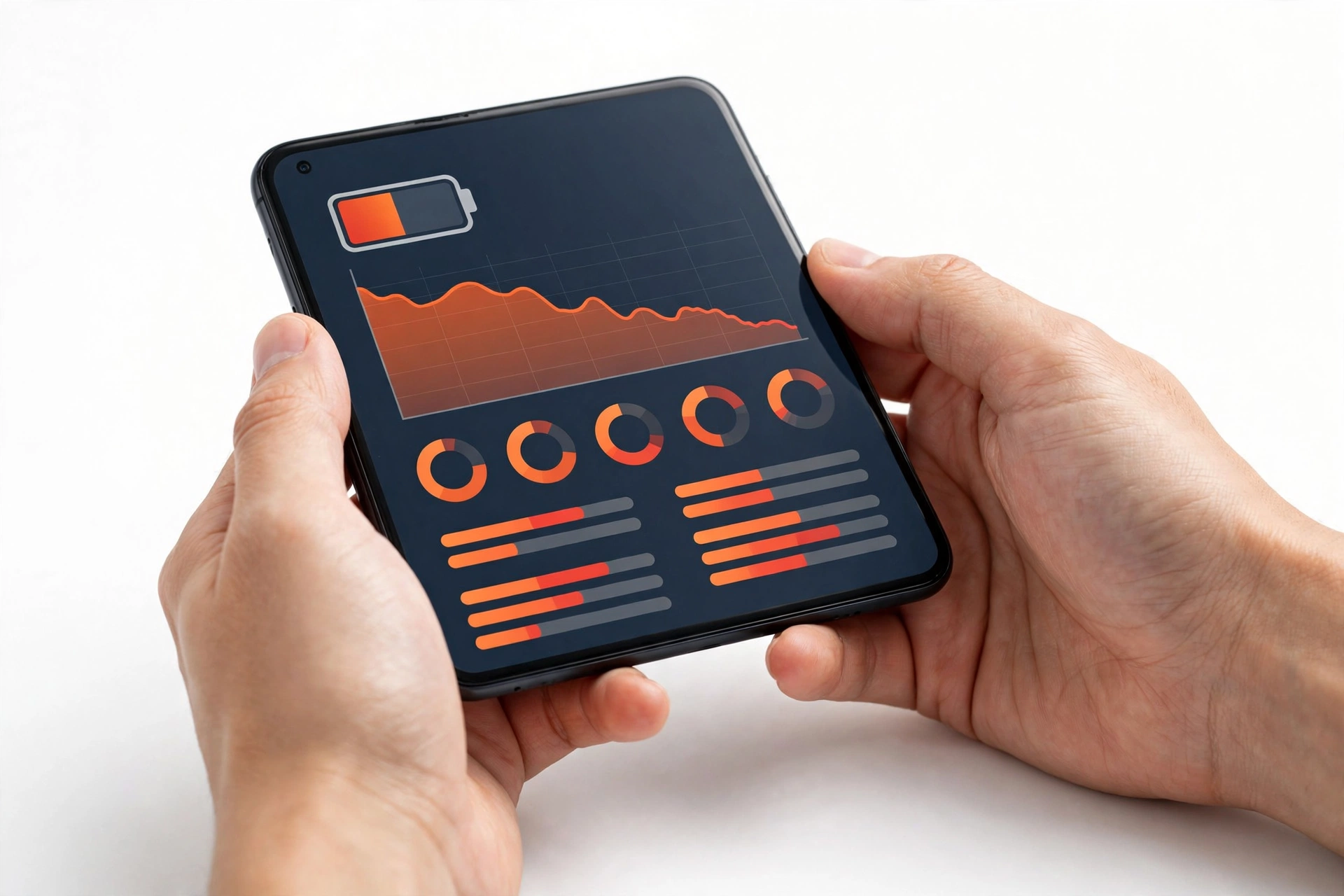 Hands checking battery usage settings on a smartphone