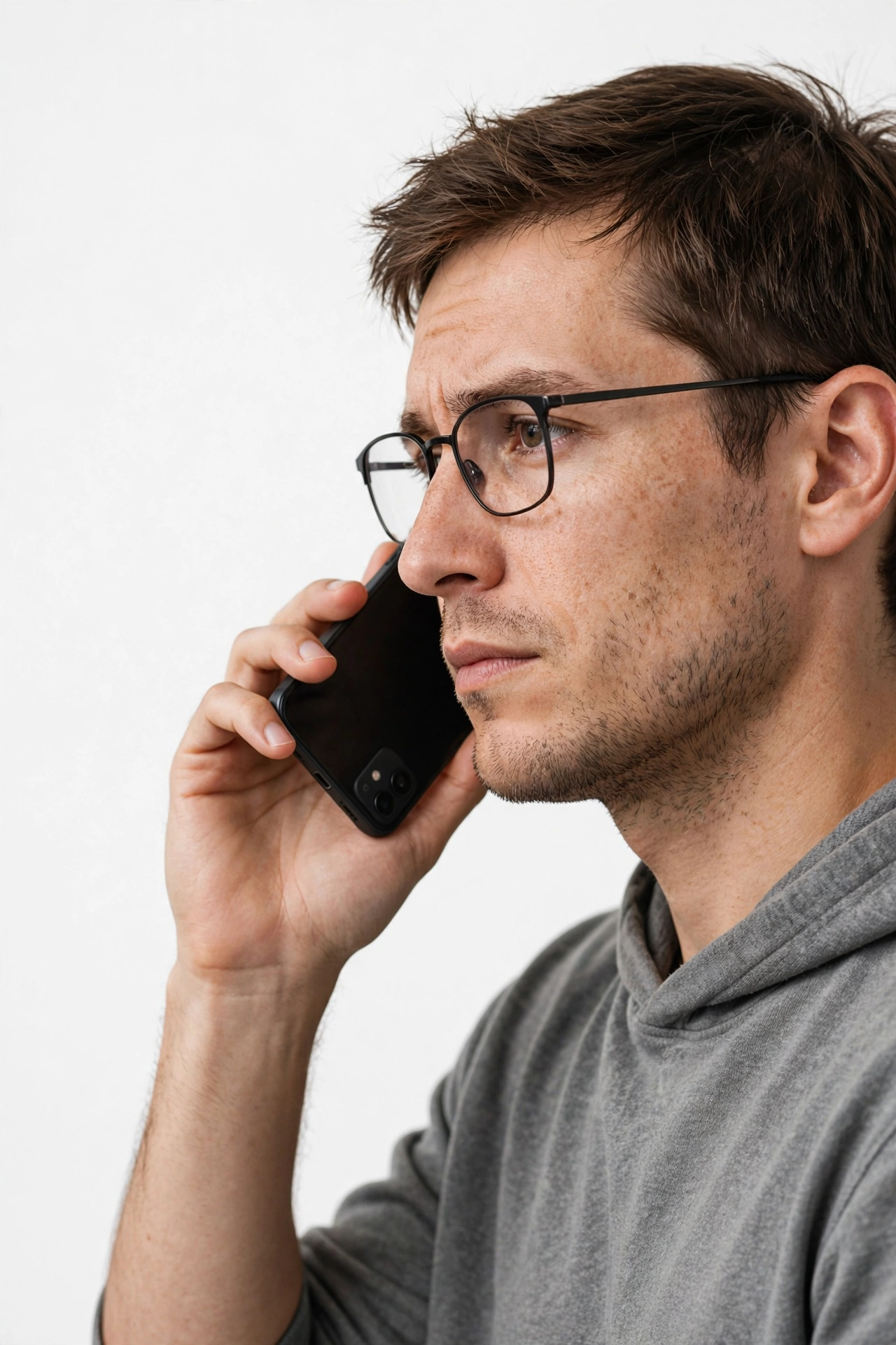 Person testing a smartphone speaker by holding it near their ear