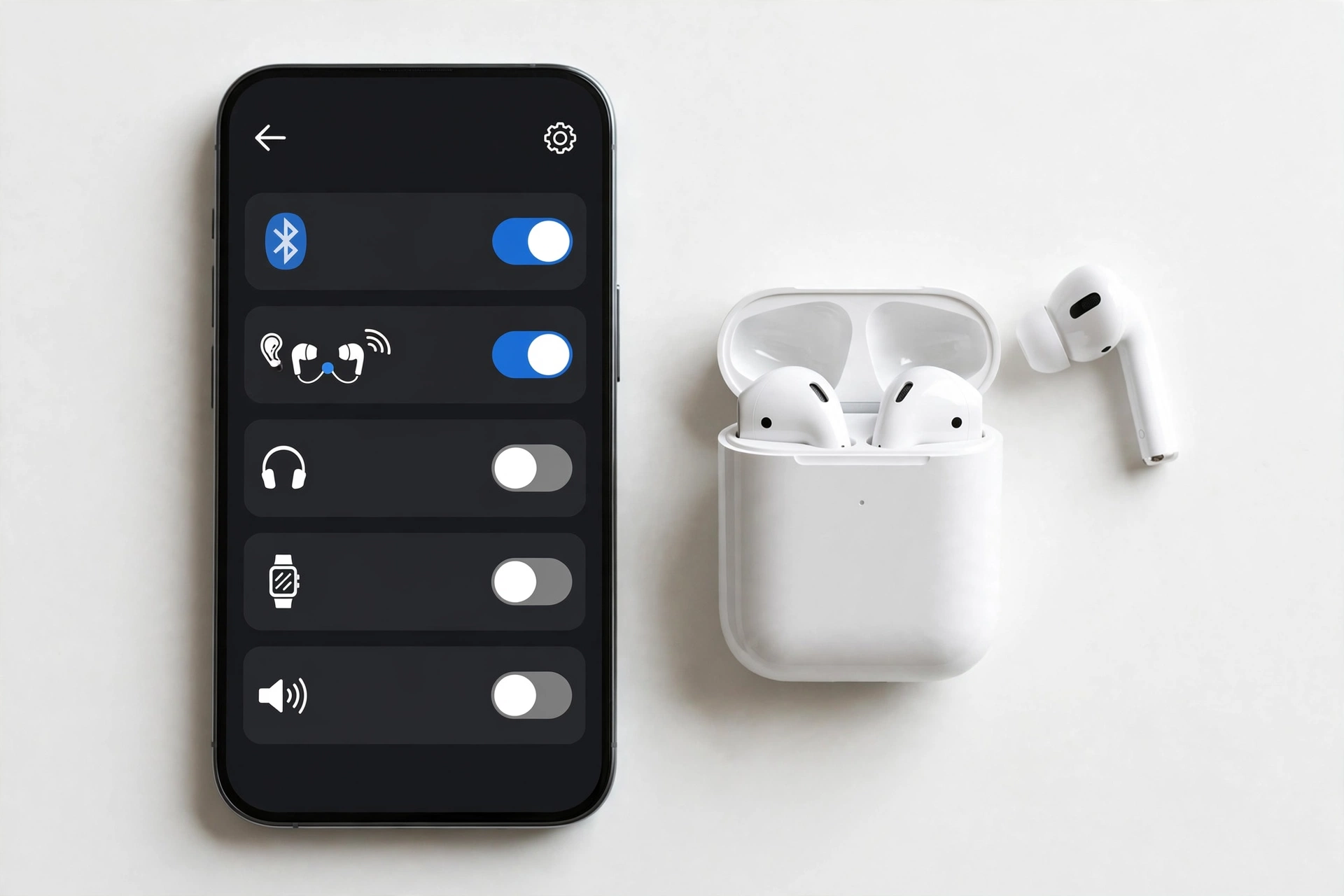Smartphone Bluetooth settings screen with wireless earbuds