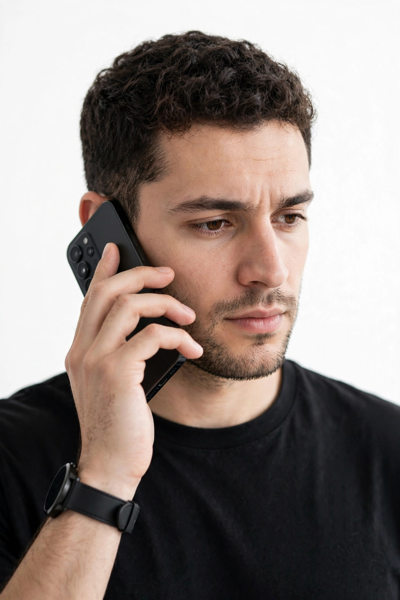 Person testing a smartphone speaker by holding the phone near their ear