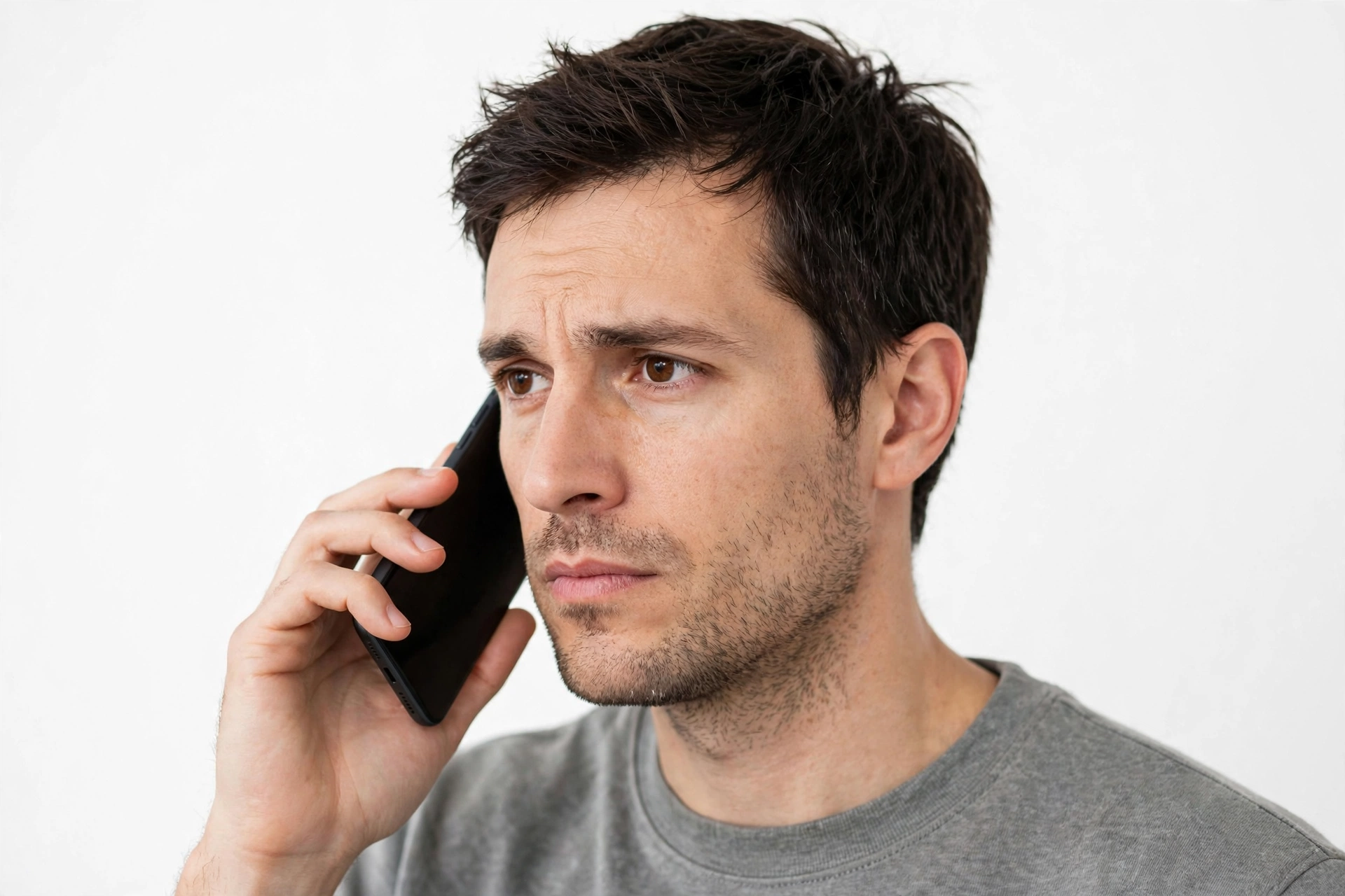 Person holding a smartphone near their ear testing the speaker