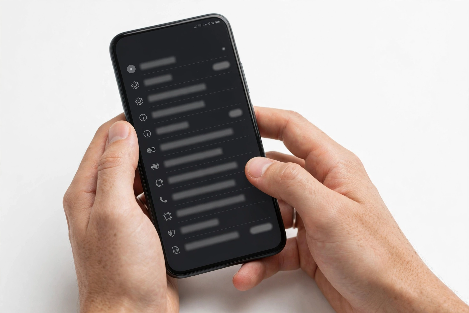 Checking a smartphone about-phone screen for device information