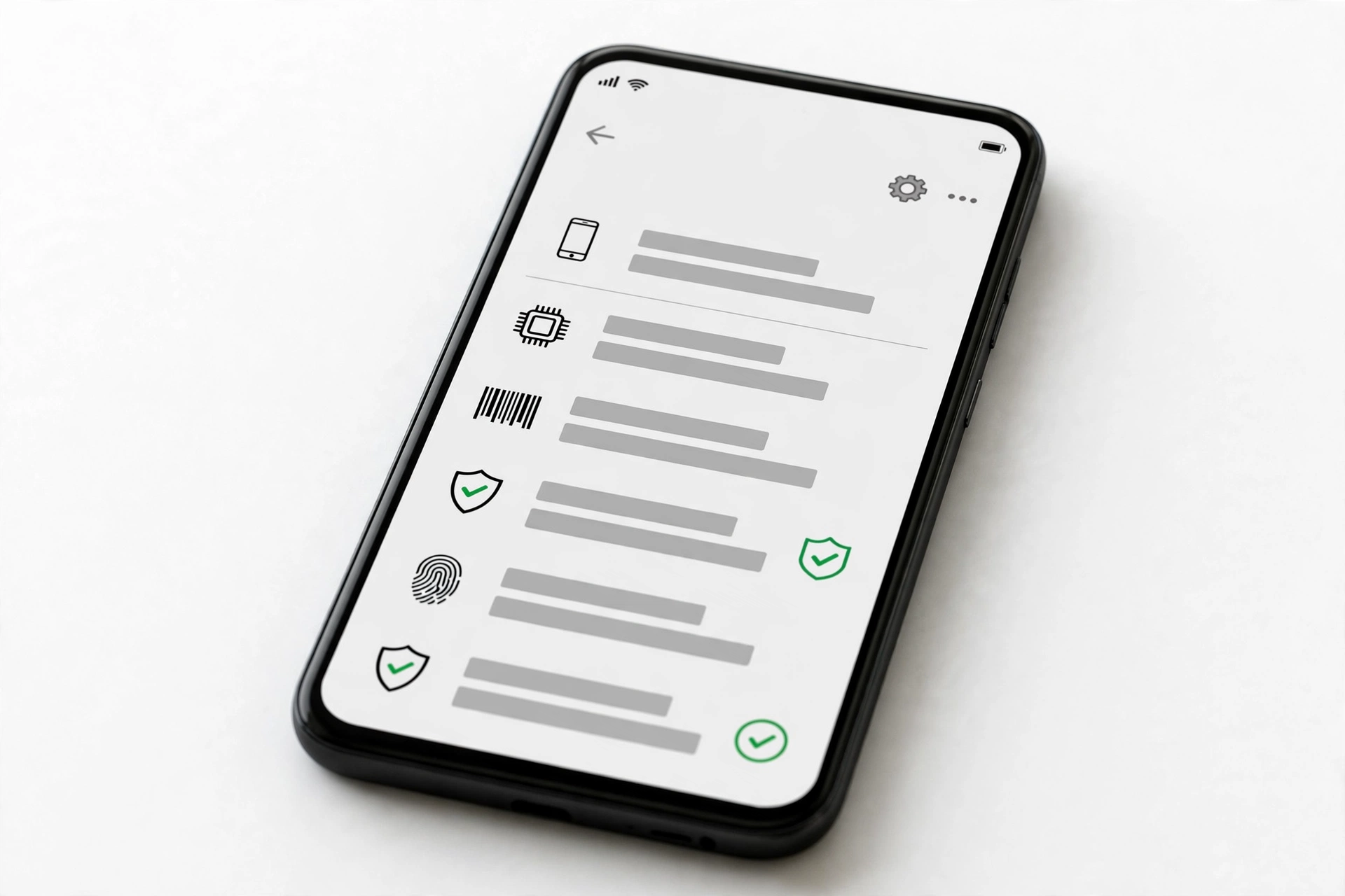 Smartphone about-phone screen showing model and serial number