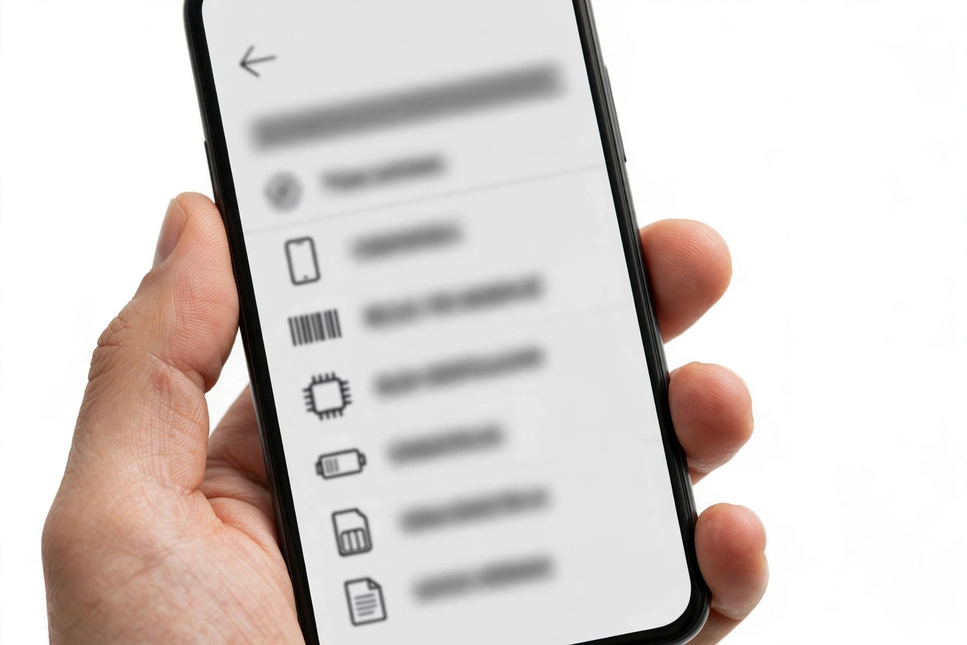 Smartphone settings screen showing device model and serial information