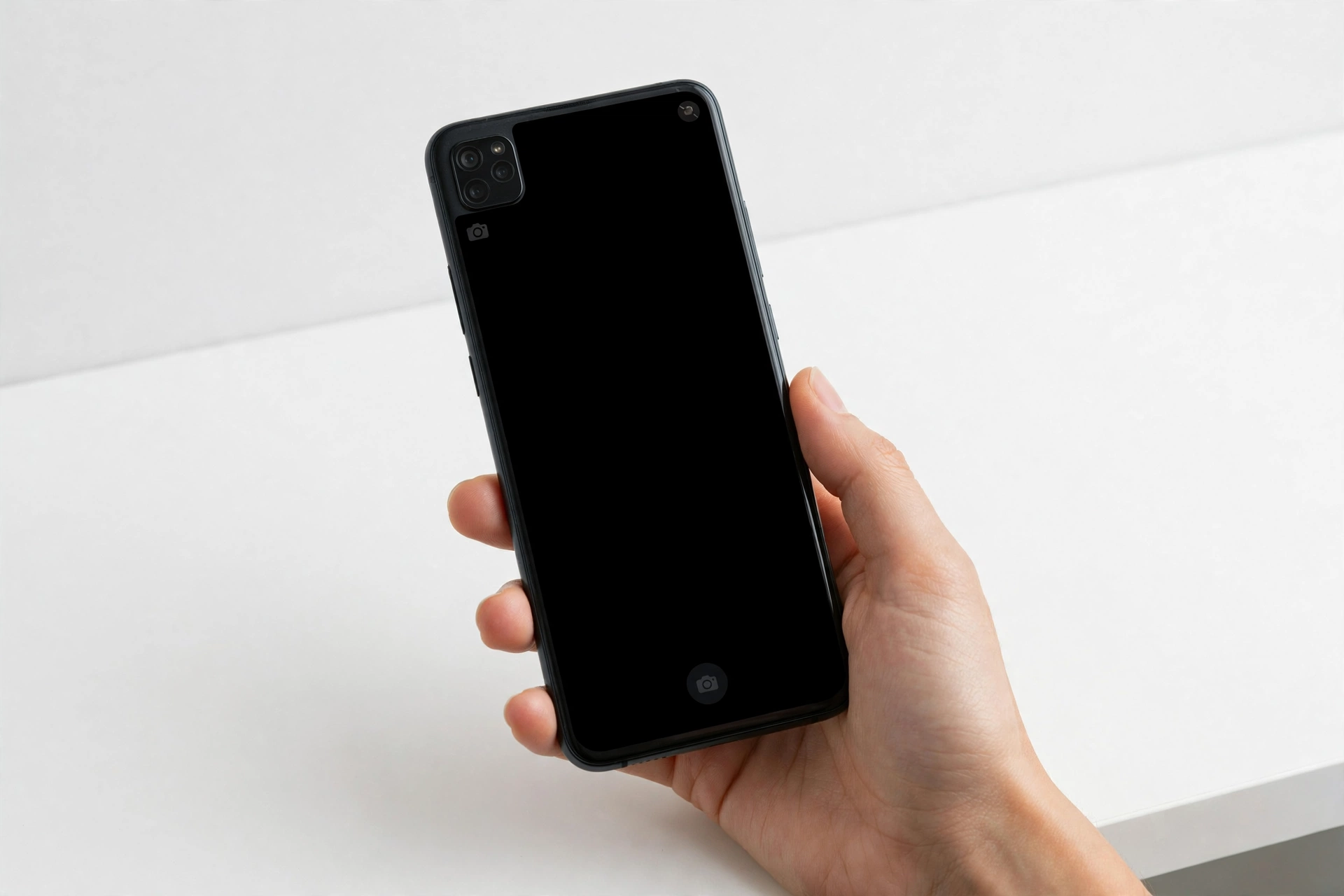 Smartphone showing a blank camera screen, illustrating a camera problem