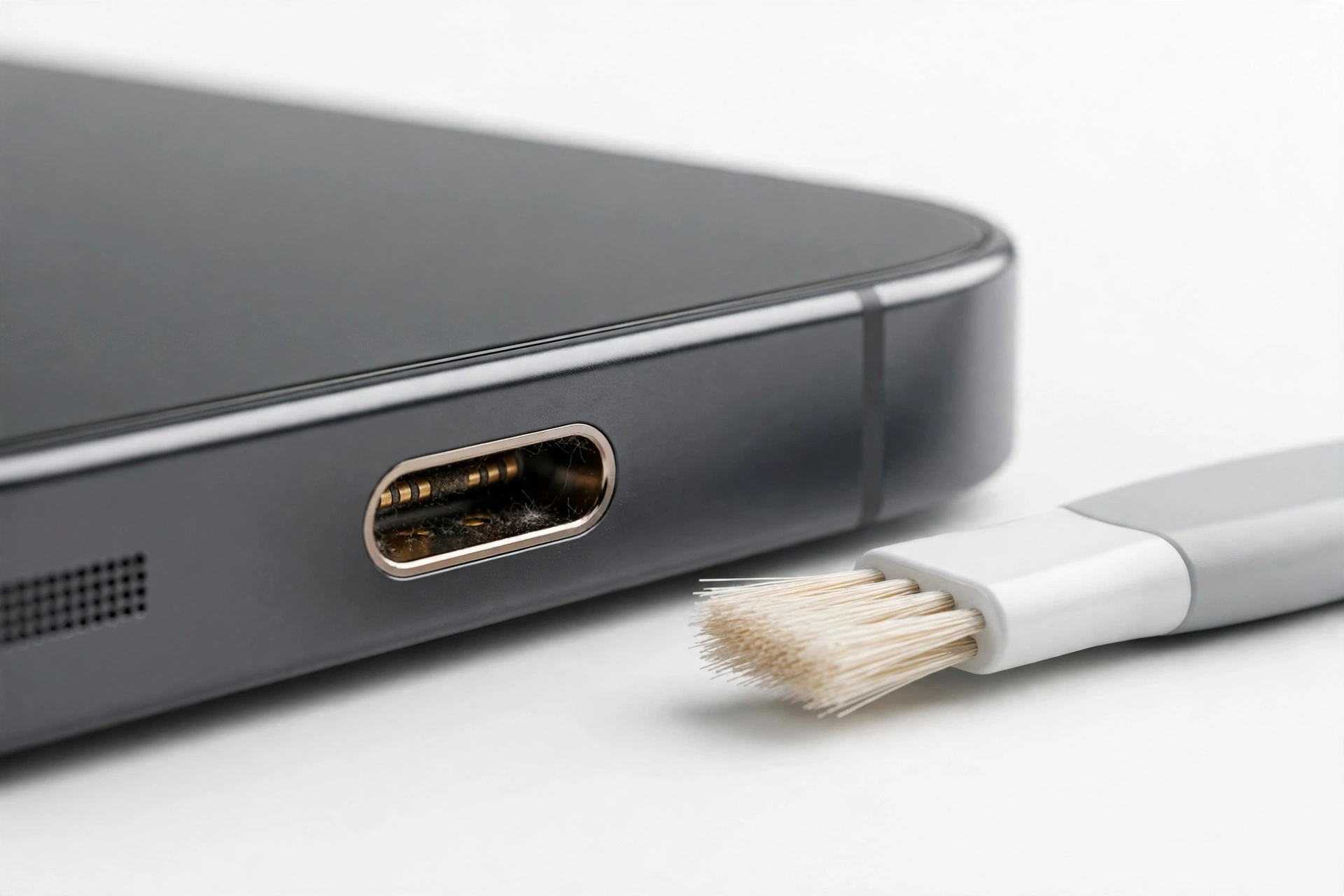 Cleaning iPhone charging port with brush