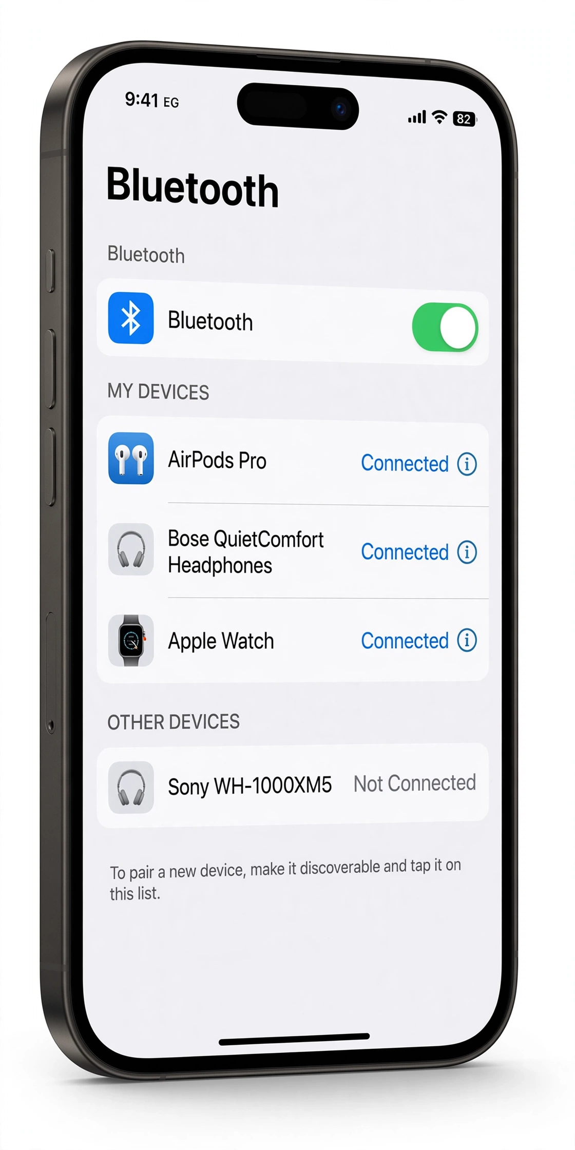 iPhone Bluetooth settings screen