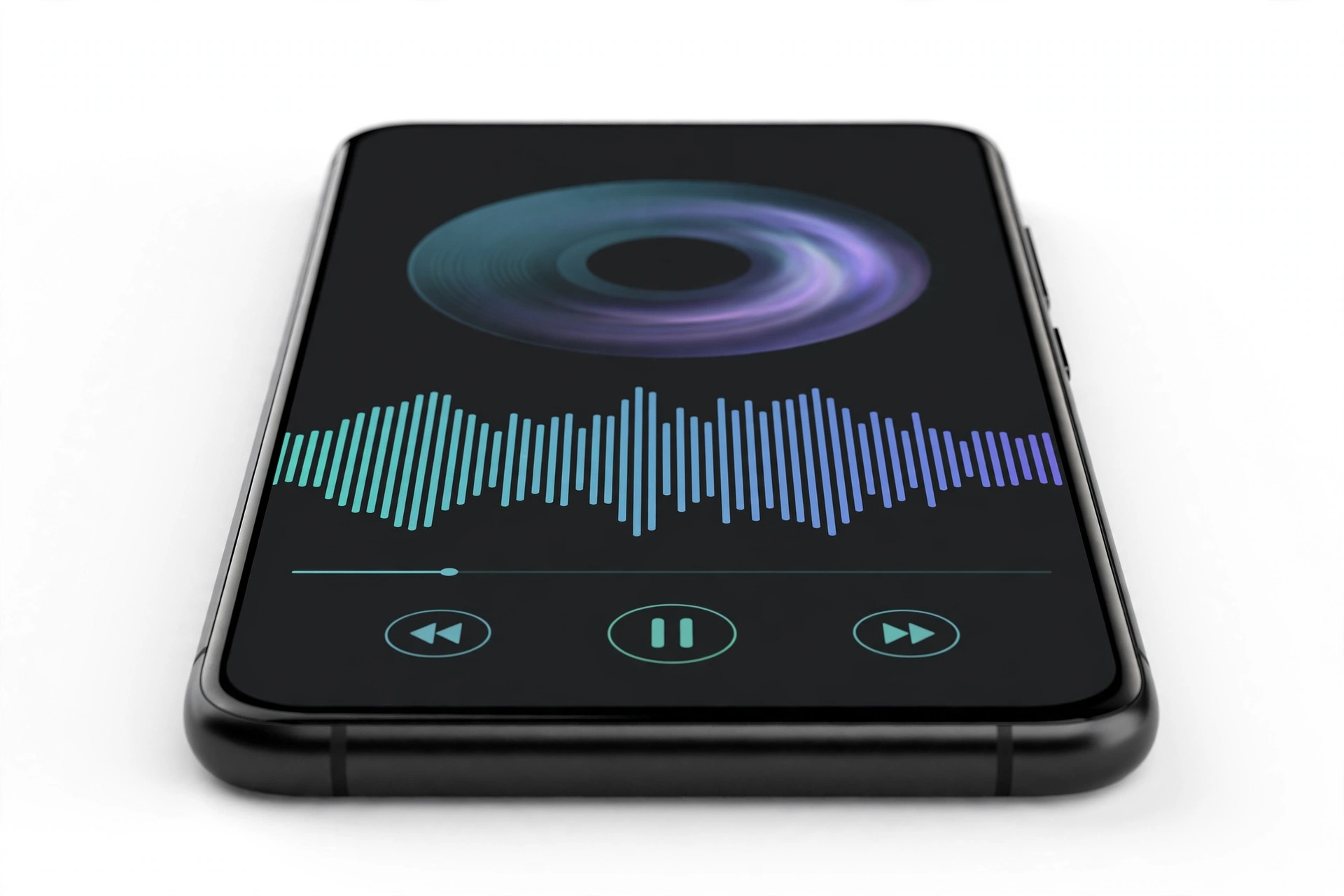 Smartphone playing music with audio waveform