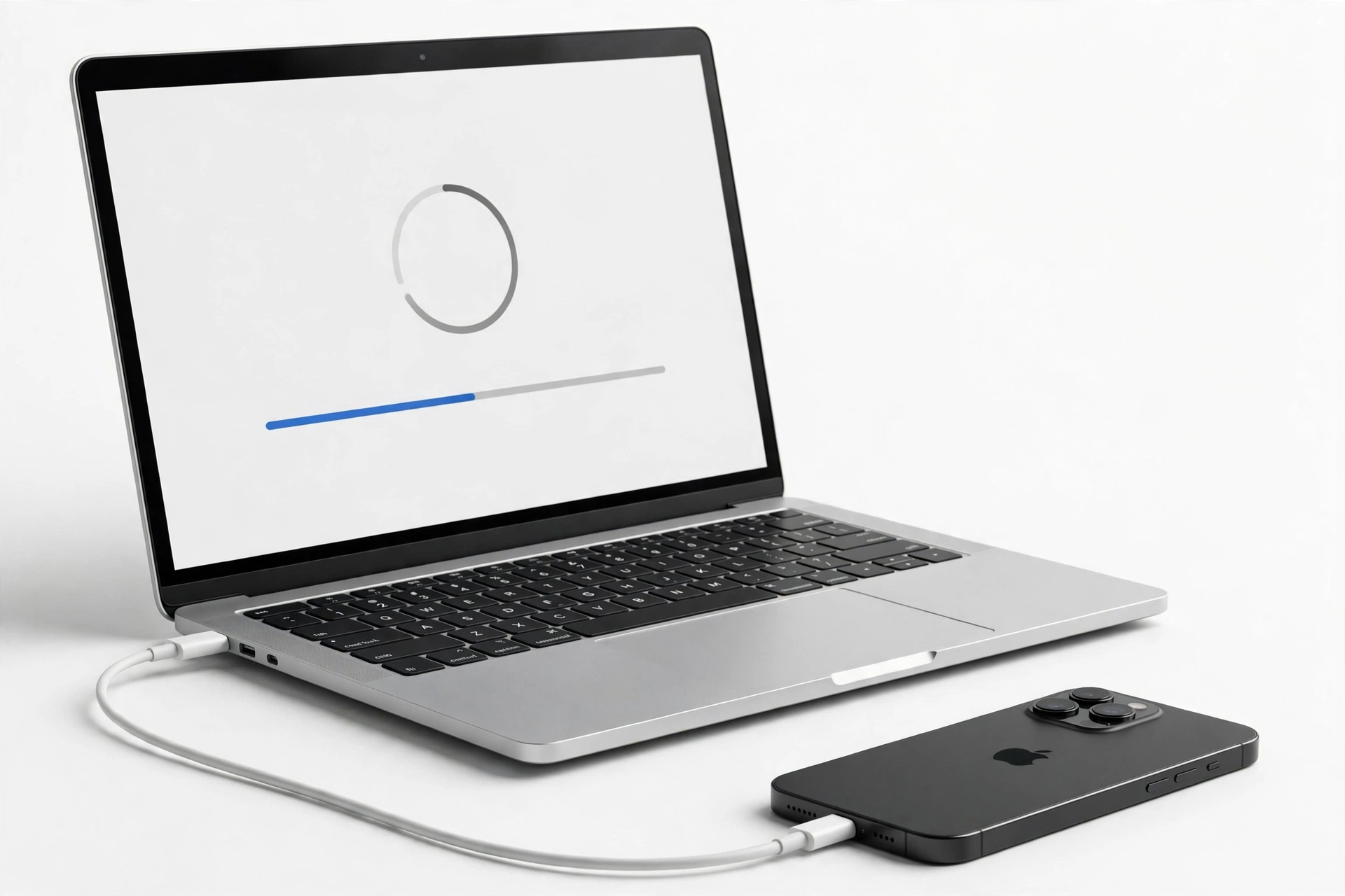 iPhone connected to laptop with USB cable