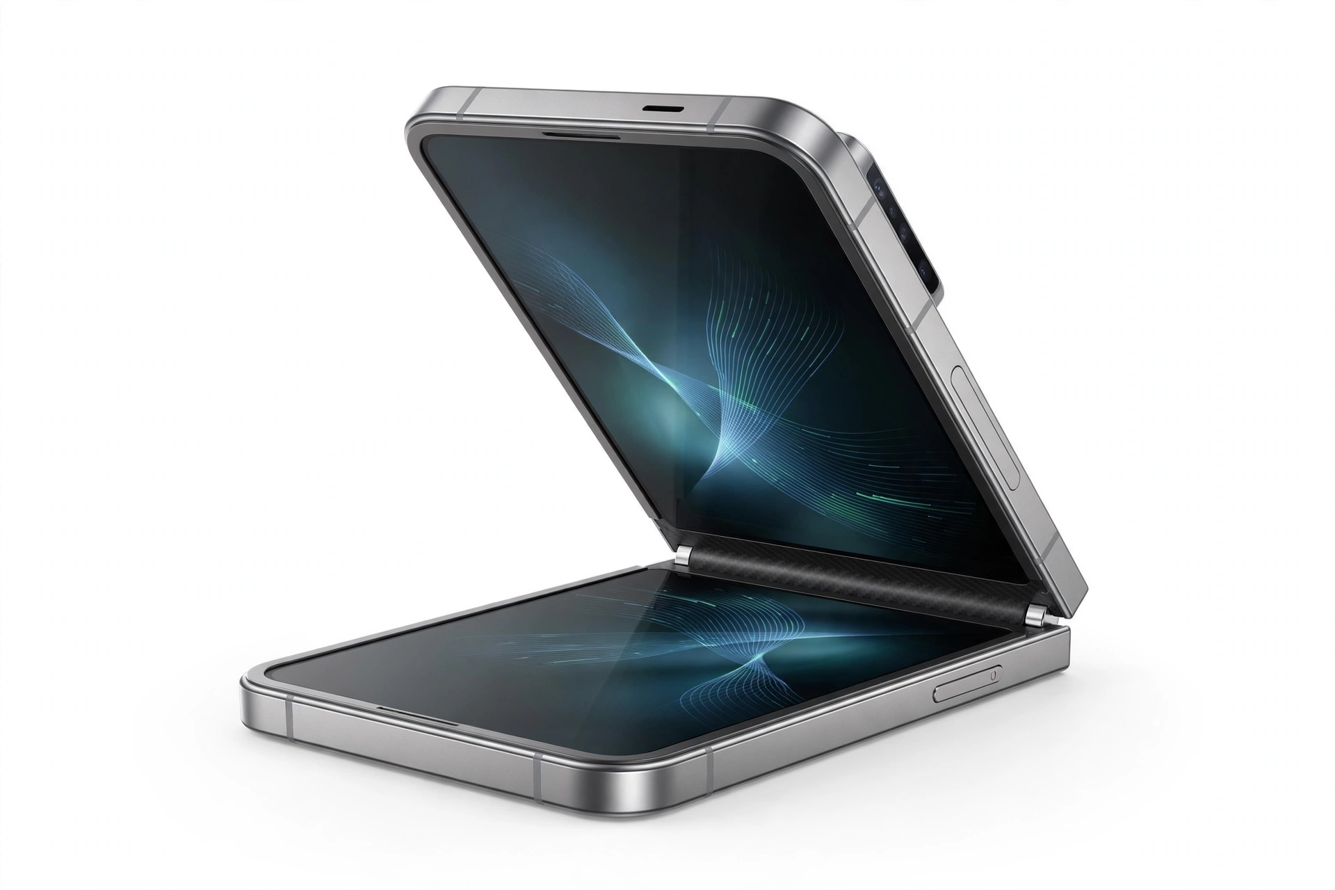 Foldable flip smartphone half-open