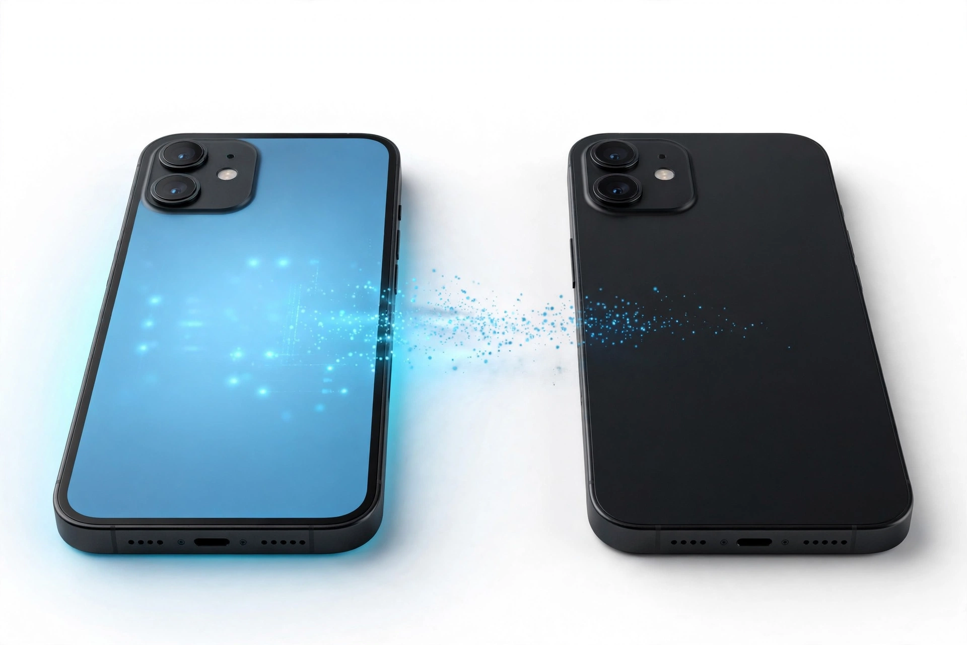 Two smartphones transferring eSIM data wirelessly