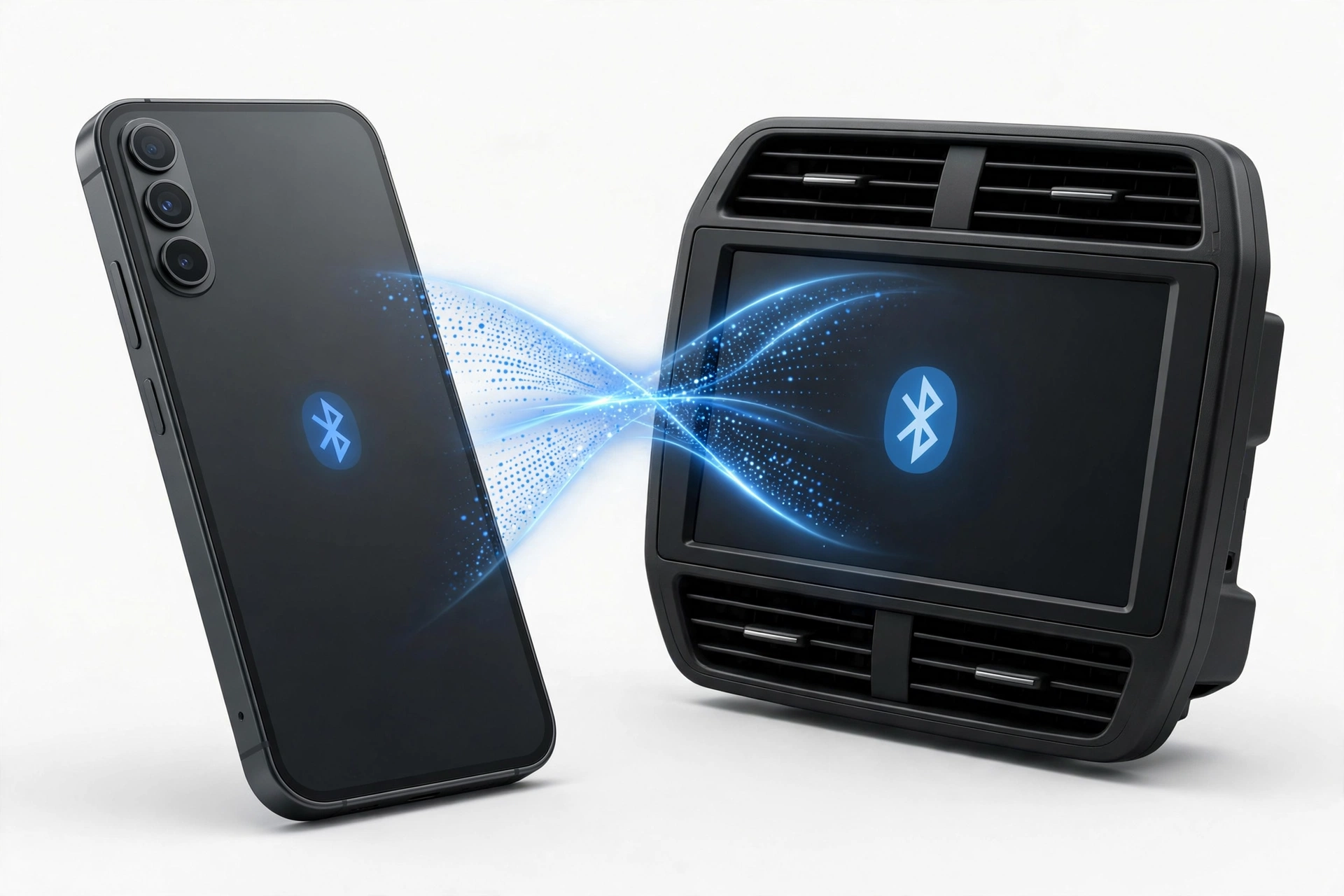 Smartphone connecting to a car dashboard via Bluetooth