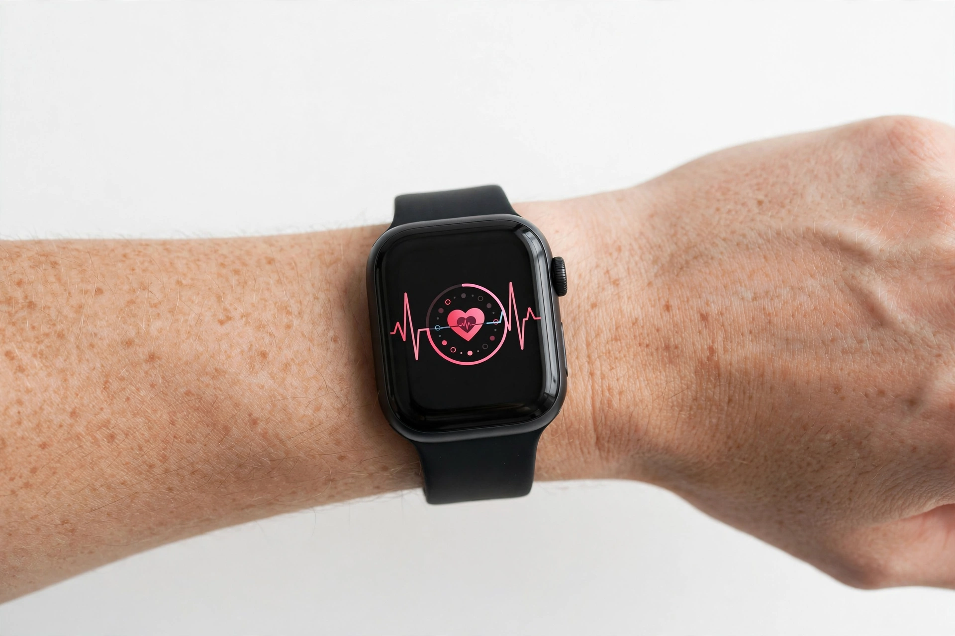 Smartwatch on wrist showing health tracking screen