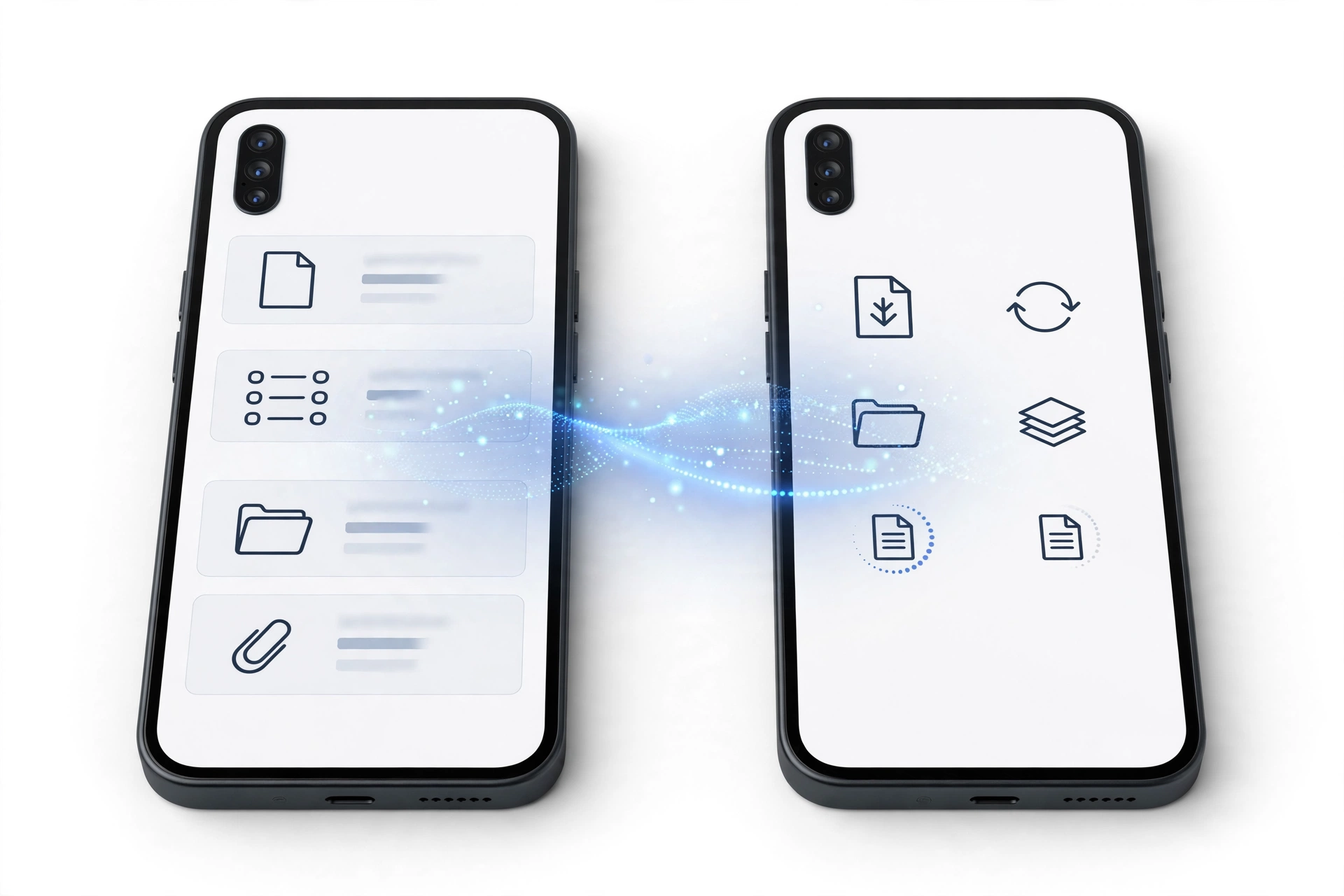 Two smartphones transferring notes data wirelessly
