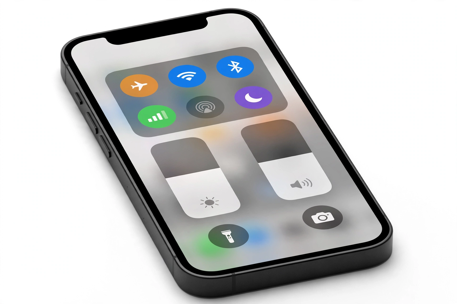 Smartphone showing control center quick settings panel
