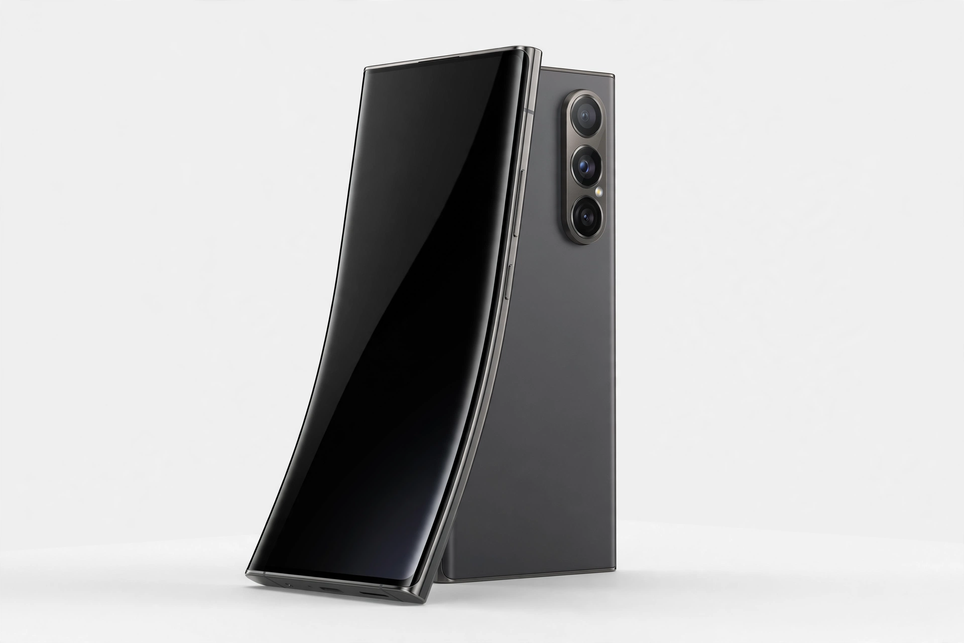 Premium flagship smartphone with curved display and triple camera
