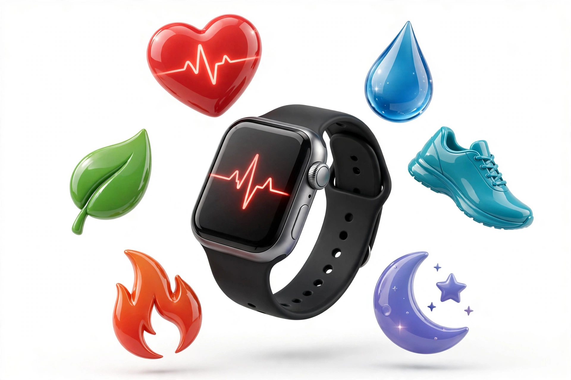 Smartwatch with health app icons