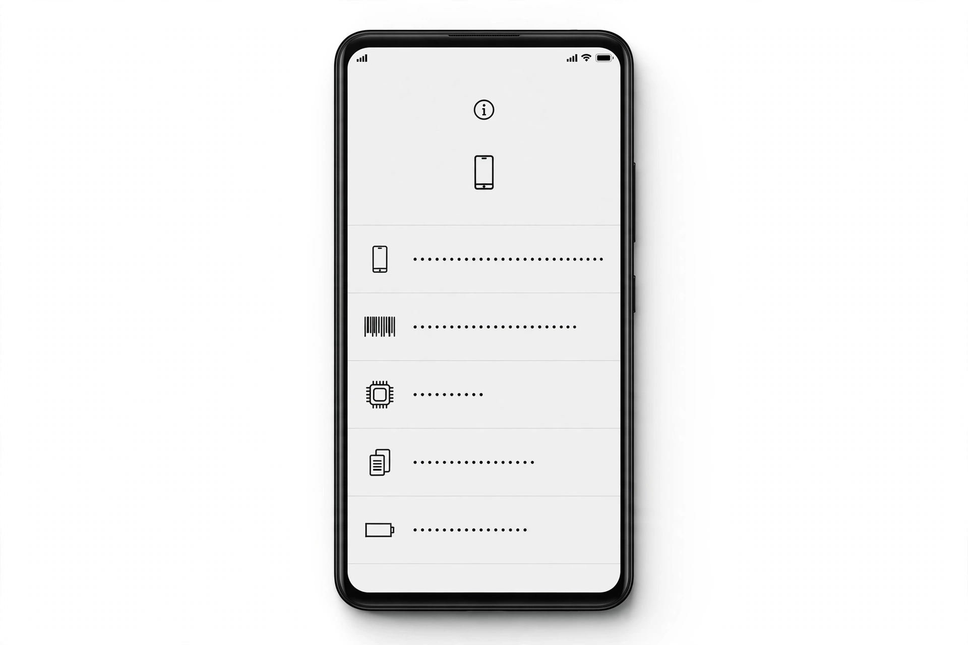 Smartphone about-phone screen showing model and serial number details
