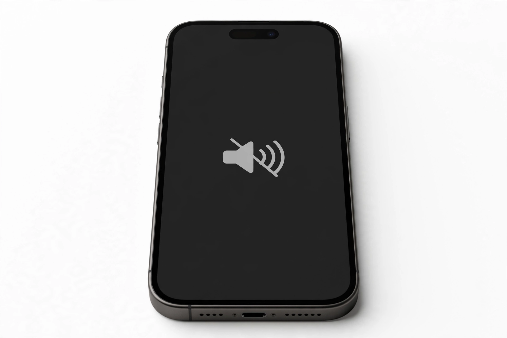 iPhone with muted speaker icon on screen, sound not working
