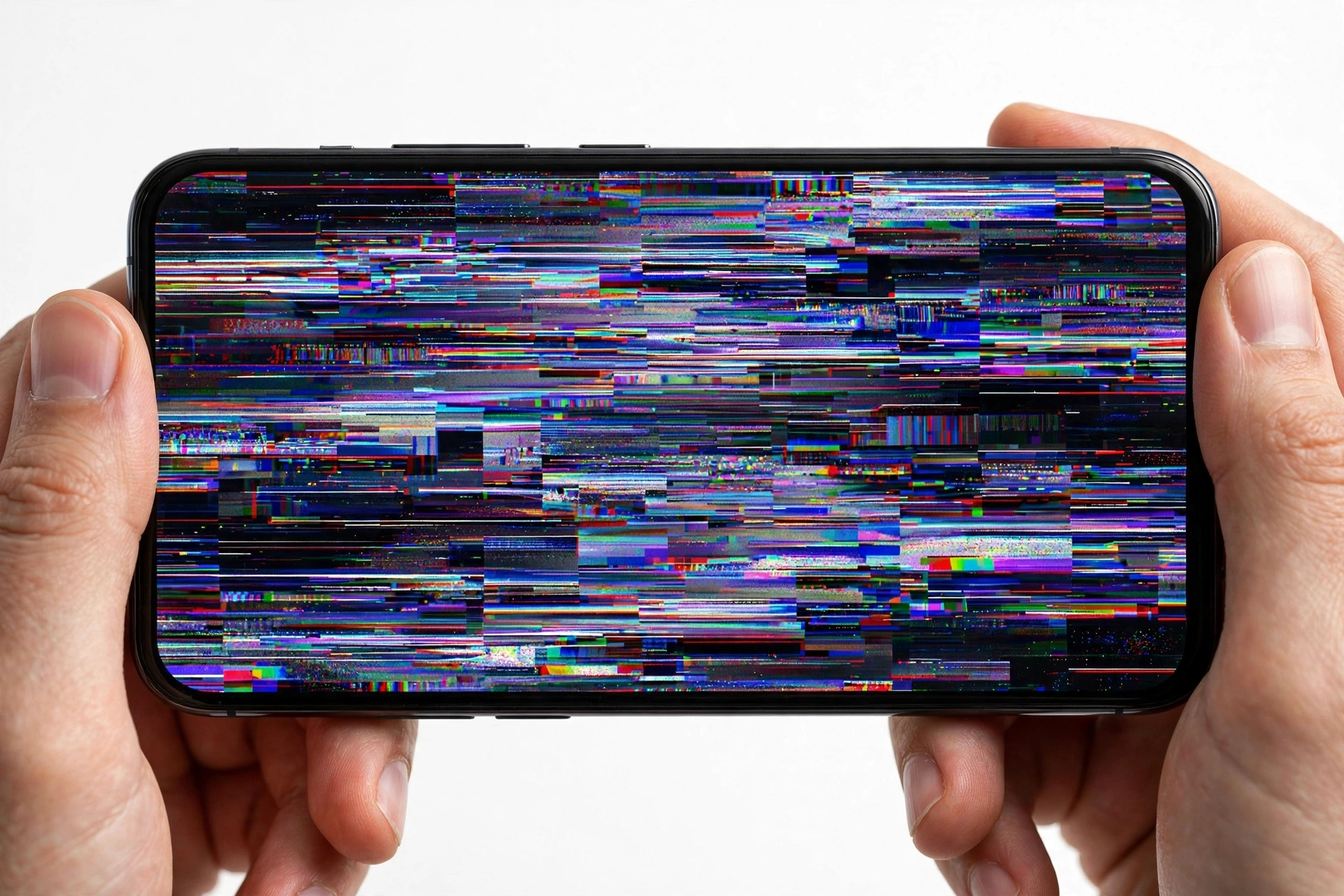 Smartphone screen showing flickering distortion and glitchy lines