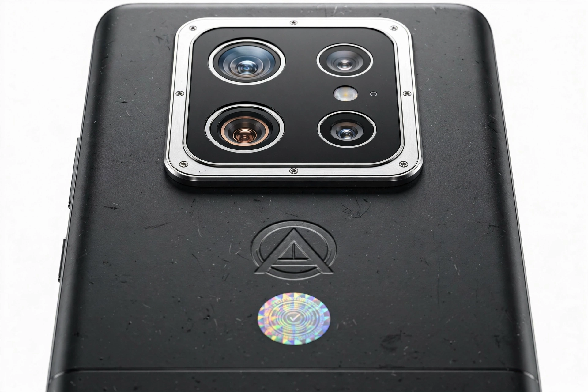 Close-up of smartphone back panel with square camera island