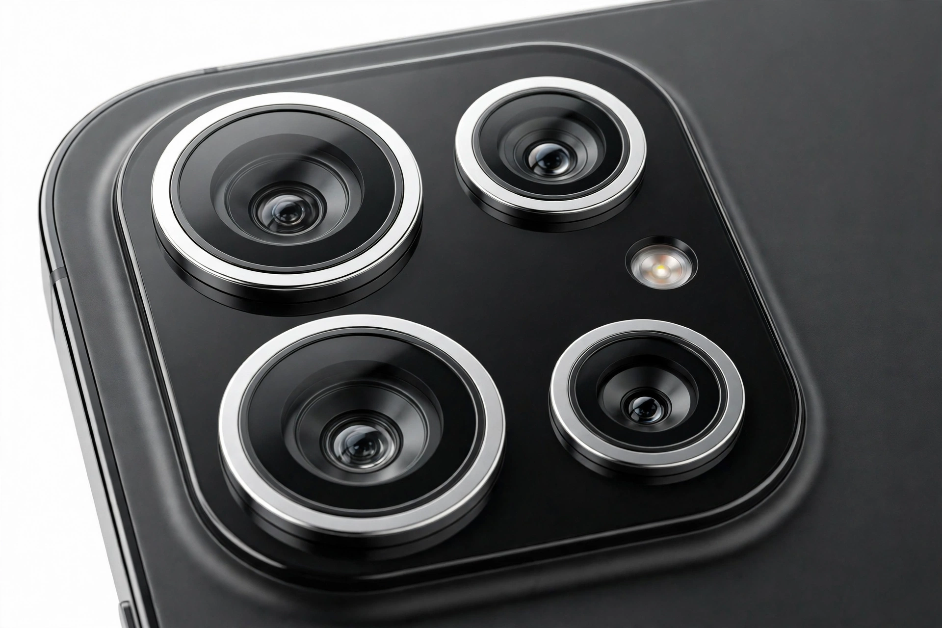 Close-up of smartphone rear camera module with multiple lenses
