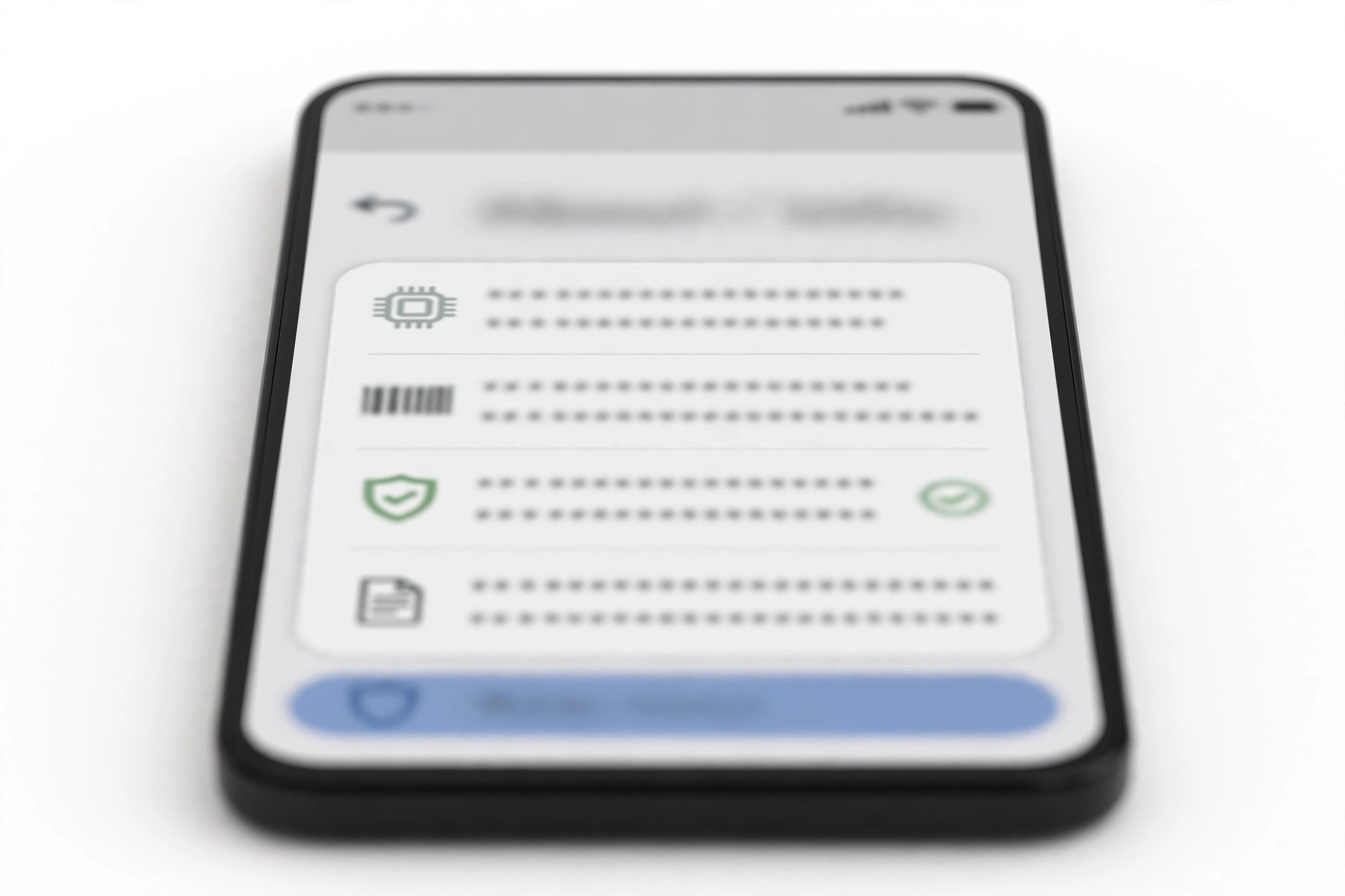 Smartphone About screen showing model and serial number, authenticity verification