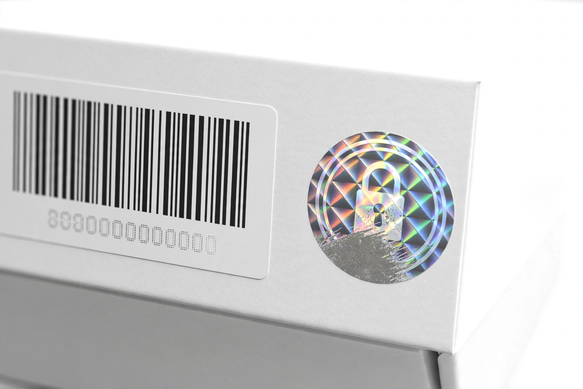 Smartphone retail box with barcode and serial label