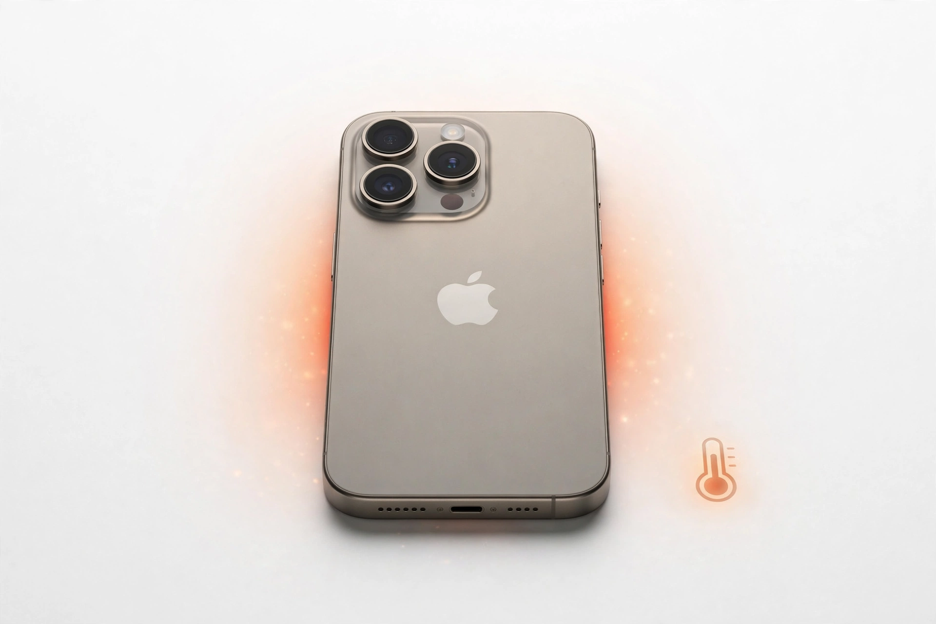 iPhone on a white surface with heat-warning glow, safe overheating checks