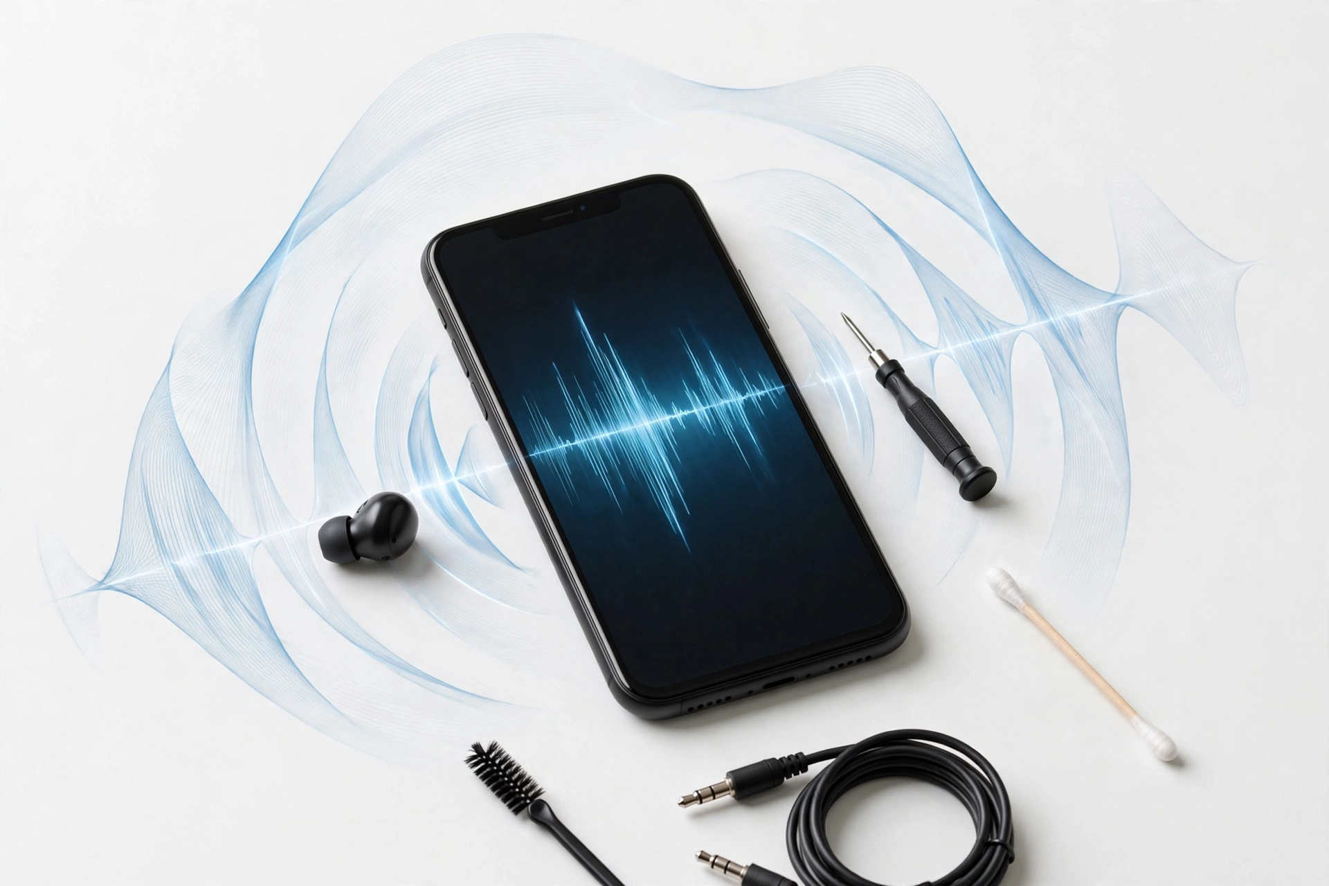 Smartphone with audio troubleshooting concept
