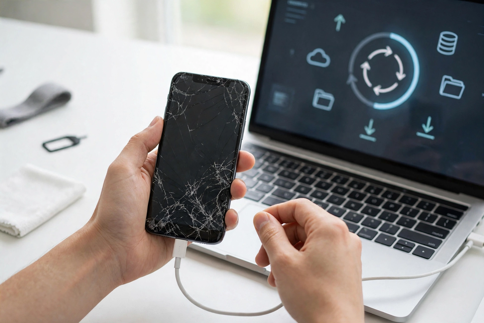 Backing up a damaged smartphone to a laptop via USB cable
