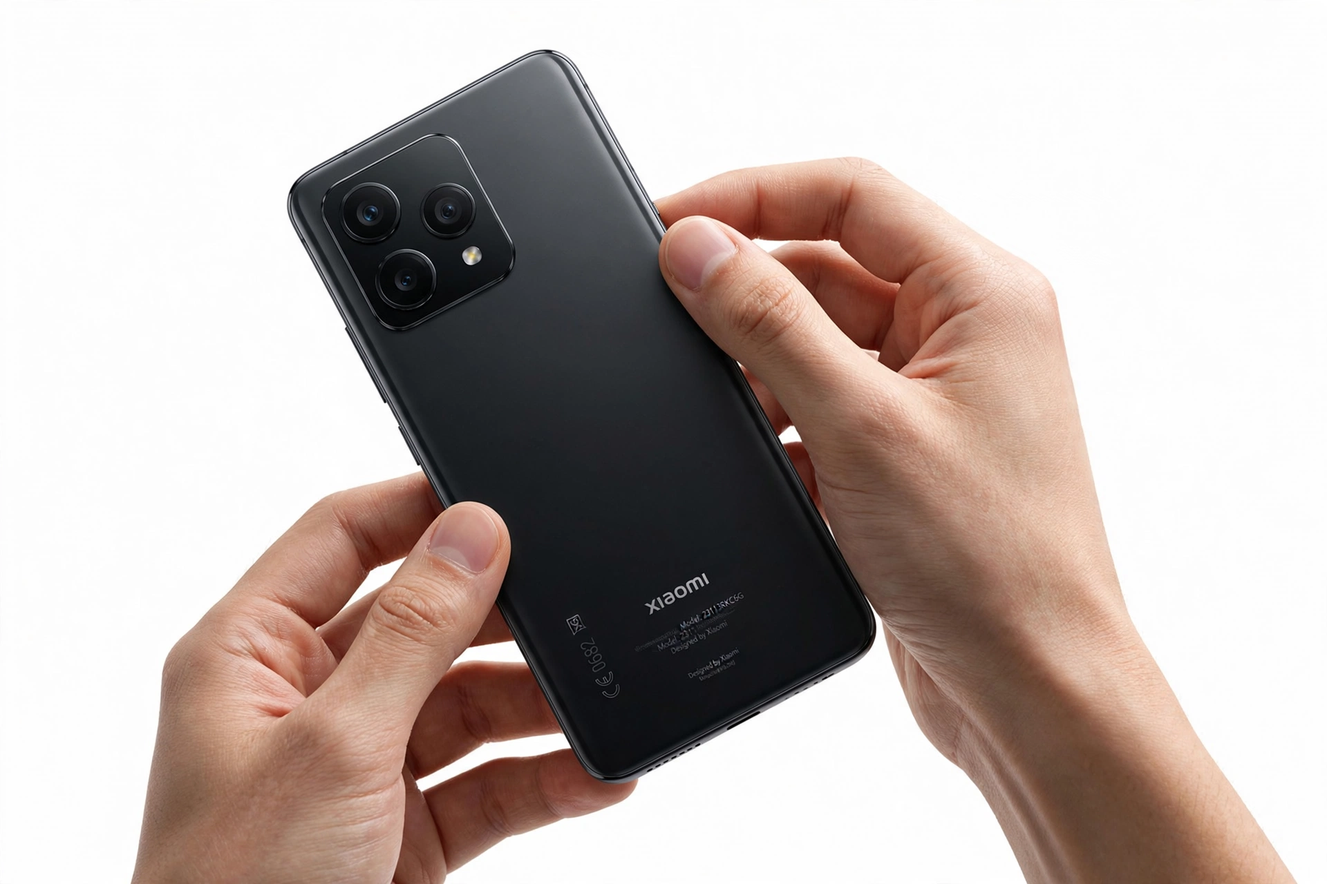 Hands examining a smartphone for authenticity details