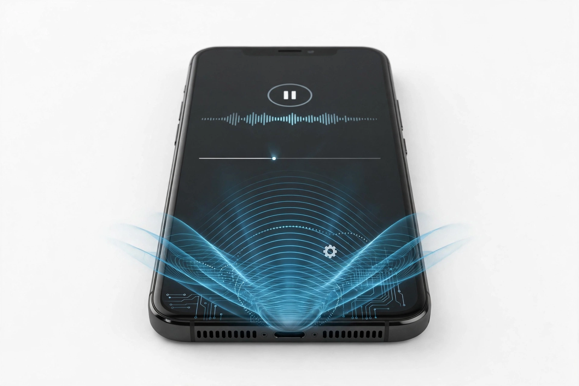 Smartphone playing audio with sound wave visualization